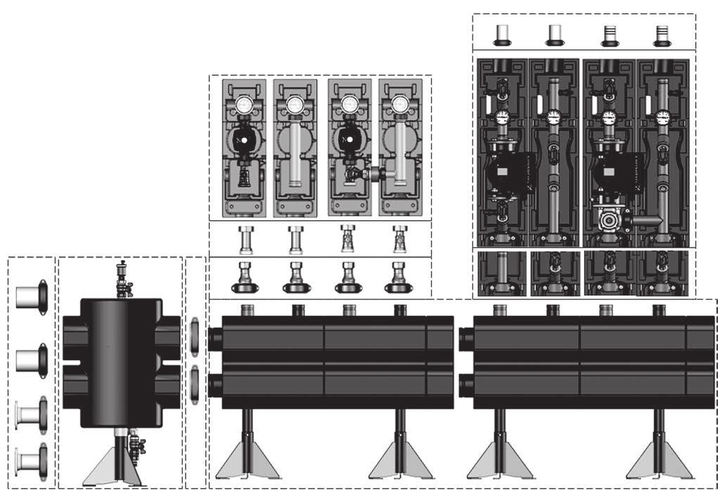 System zabudowy kotłowni do 2300 kw Armatura Części składowe systemu Strona 1 Złączka przejściowa zewnętrzna 39 2 Wartownik 41 3 Złączka przejściowa wewnętrzna 38 4 Złączka