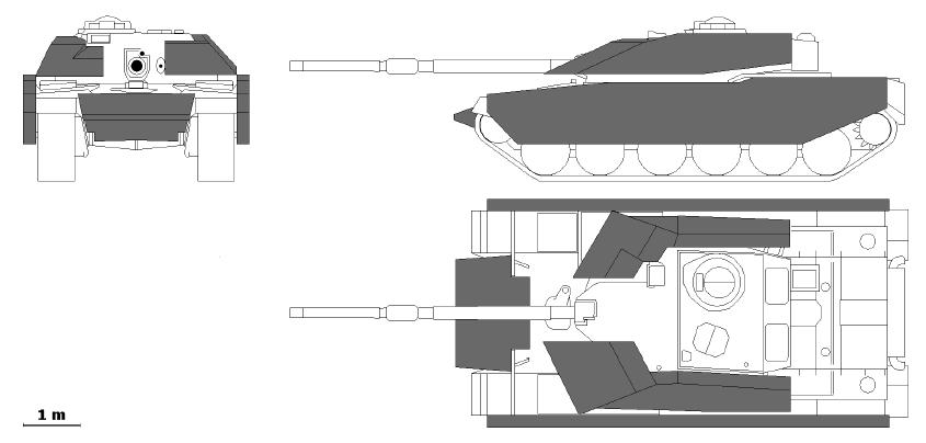 Below is shown a profile of armour system for a hull front part and an option of the armour system for Chieftain Mk.5 using Chobham armour (Fig. 5 