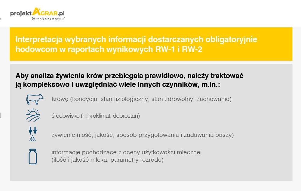 RW-1. Dane o stadzie Wskaźnikami, które informują o poprawności żywienia są: wydajność krów, zawartość tłuszczu, białka ogólnego i kazeiny w mleku, stosunek zawartości tłuszczu do białka, poziom