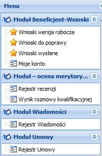 4. Po zalogowaniu do systemu zostanie wyświetlona Strona główna, na której znajdują się odnośniki do poszczególnych modułów systemu w