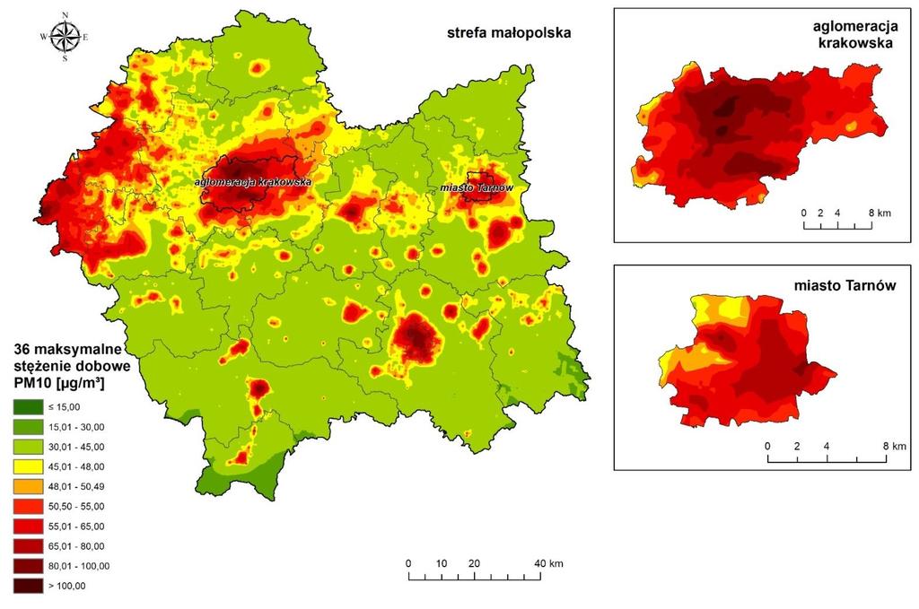Jakość powietrza w woj. małopolskim Tab. Zanieczyszczenia dla których normy jakości powietrza zostały przekroczone w 2017 r.