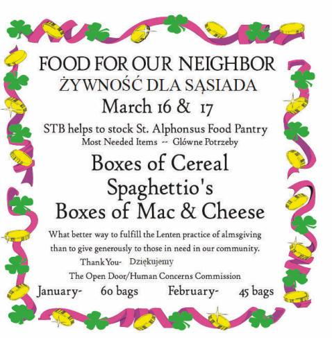 COMING UP THIS WEEK Sunday, March 10, 2019 HOSPITALITY 9am Children's Choir 11:45am HS Confirmation Class MANNA-pick up your orders Monday, March 11, 2019 12pm Senior meeting 6-8pm Spanish Class