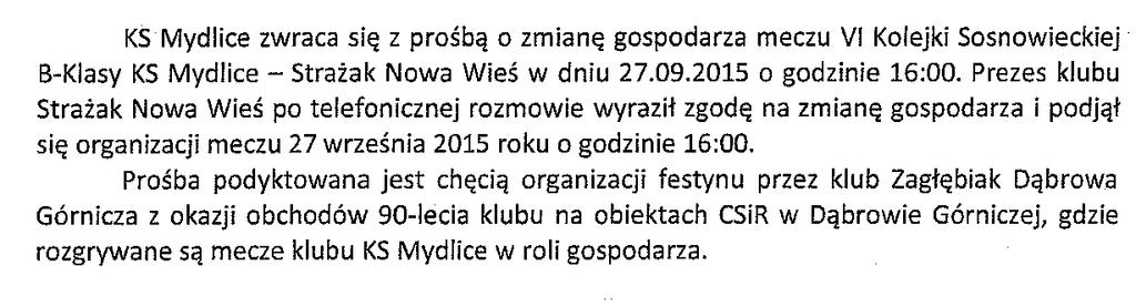 Zarząd KS Górnik w Jaworznie zwraca się z prośbą o przełożenie terminu