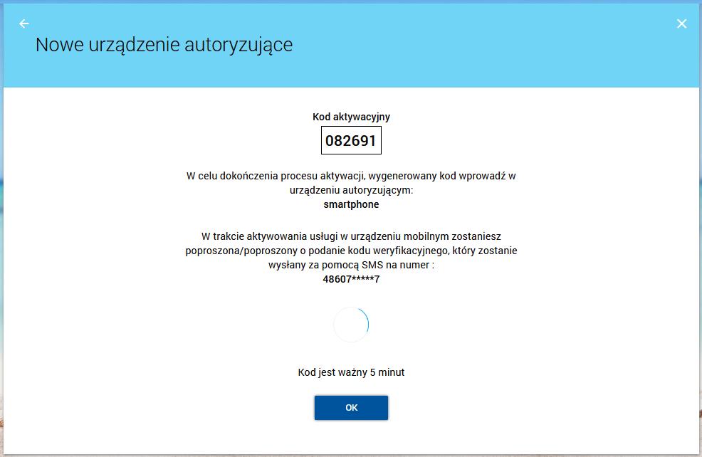 Jako potwierdzenie poprawnego dodania nowego urządzenia autoryzującego, bankowość elektroniczna wyświetli potwierdzenie dodania urządzenia oraz