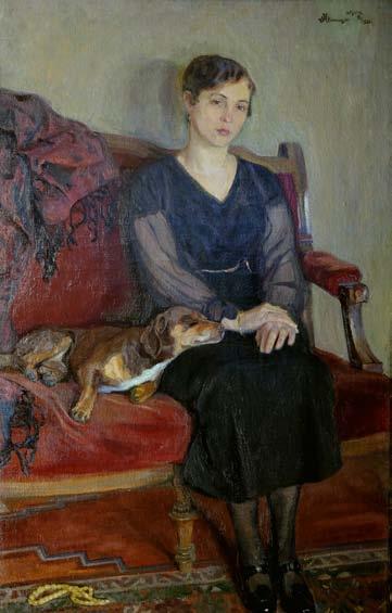 Karpiński 1919 / Portret siostry żony / olej / (podpis autora); druga nalepka z tekstem atramentem: A. Karpiński / Portret Pani S / wł. pr. Towarzystwo Przyjaciół Sztuk Pięknych.