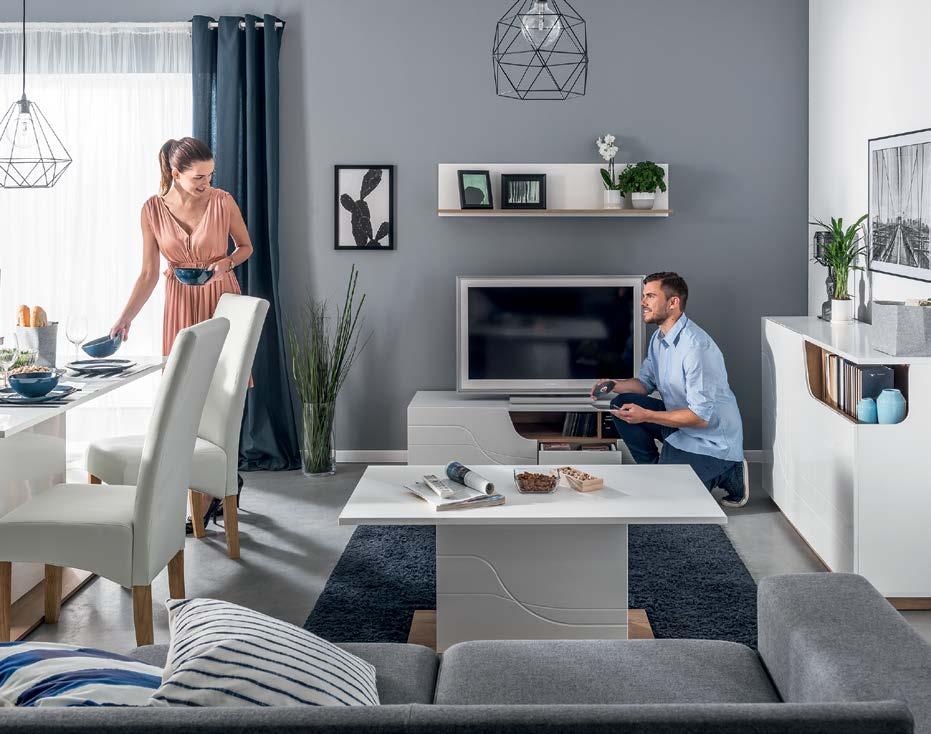 kolekcja WAVE NOWOŚĆ Żyj wygodnie! Zaplanuj modny salon i jadalnię z białymi meblami.