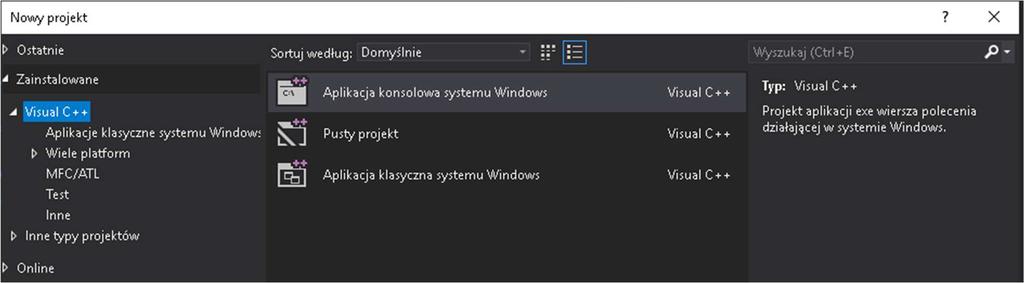 Laboratoria: 1. Uruchom program VS. Utwórz nowy projekt dla języka C/C++ - aplikację konsolową. Nazwa projektu może być dowolna (bez polskich znaków), np.