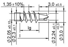 Długości dla d = 3,0 mm, stal nierdzewna Dostępne są wkręty gwintu w środku wkręta lub gwintu pod łbem lub w kombinacji