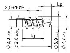 Strona 53 Europejskiej Oceny Technicznej Typy gwintów d = 3,9 mm, wszystkie materiały MDF plus MDF wersja z i krawędzi frezuj Rowki trzpienia dla d = 3,9 mm, wszystkie materiały Pierścienie trzpienia