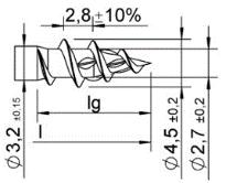 Rowki trzpienia dla d = 4,5 mm, stal nierdzewna, dla powyższych gwintów Pierścienie trzpienia mogą być wykonane także jak gwint.