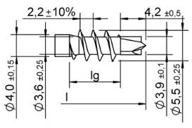 Długości dla d = 5,5 mm, stal nierdzewna Dostępne są wkręty gwintu w środku wkręta lub gwintu pod łbem lub w kombinacji obu tych wersji