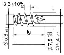 Strona 85 Europejskiej Oceny Technicznej Typy gwintów d = 7,5 mm, wszystkie materiały Gwint AMO Y Rowki trzpienia dla d = 7,5 mm, wszystkie materiały Pierścienie trzpienia mogą być wykonane także w