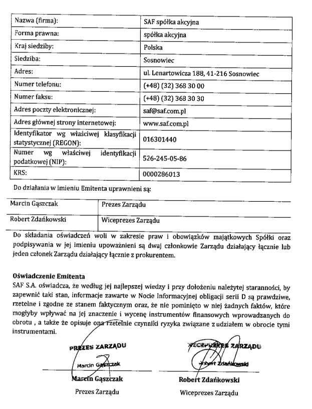 Oświadczenia osób odpowiedzialnych za informacje