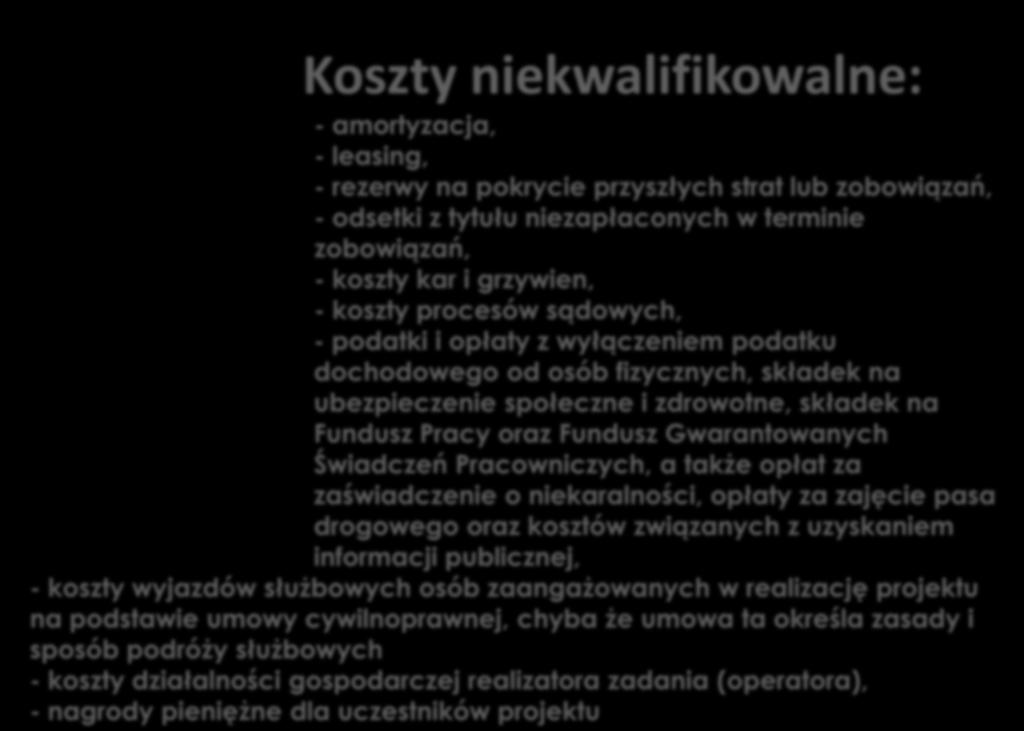 KOSZTY NIEKWALIFIKOWALNE w ramach Programu animacyjnopartycypacyjnego c.d.