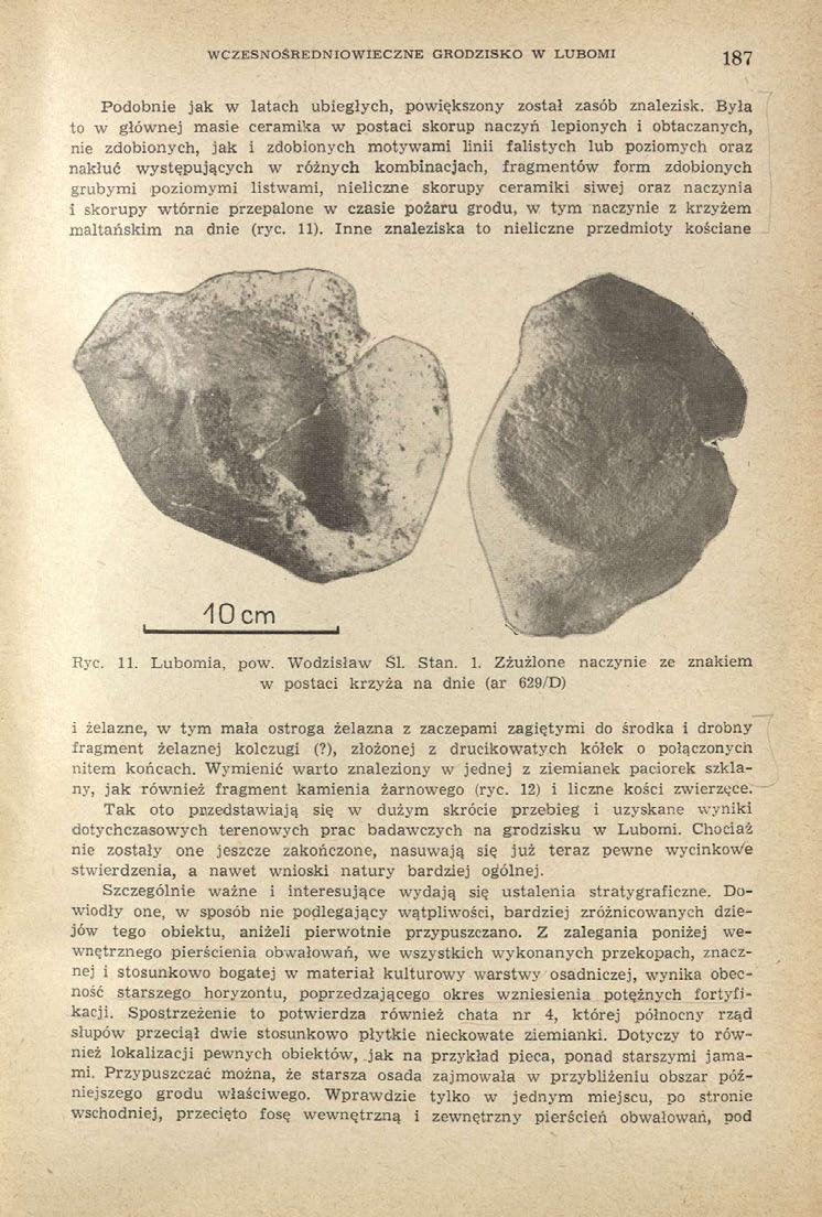 WCZESNOŚREDNIOWIECZNE GRODZISKO W LUBOMI 187 Podobnie jak w latach ubiegłych, powiększony został zasób znalezisk.