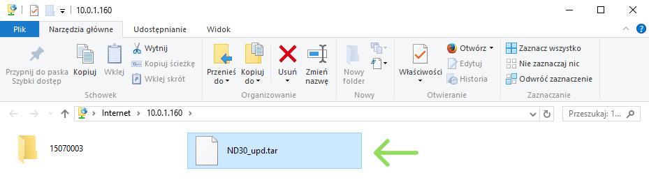 Aktualizacji strony www miernika dokonujemy w zakładce Aktualizacja strony www. Należy skopiować plik ND3_upd.tar do folderu głównego miernika.