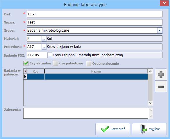 Konfiguracja Modułu ewyniki Uwaga! Uzupełnienie pól "Procedura" i "Badanie" jest wymagane do prawidłowej sprawozdawczości.