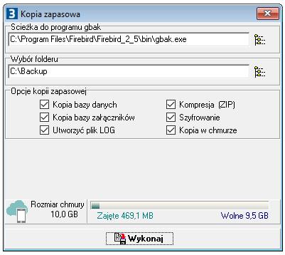 5. Zmodyfikowany formularz wykonywania kopii zapasowej bazy danych Administracja -> Baza danych -> Kopia zapasowa W oknie umożliwiającym wykonywanie kopii zapasowej bazy danych zostały dodane nowe