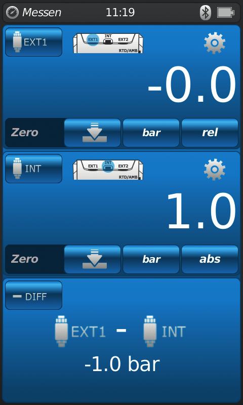 Interfejs użytkownika Ekran główny jest czytelnie podzielony na aplikacje: Pomiar: Wyświetlanie 3 różnych wartości zmierzonych Kalibracja: Konfiguracja