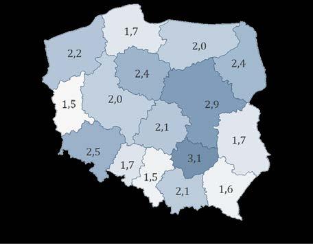 Liczba lekarzy wybranych specjalności z zakresu onkologii na 100.