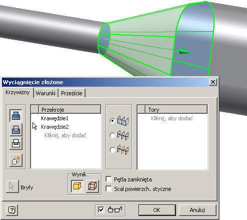Jeśli uzyskany efekt spełnia nasze oczekiwania projektowanie tej części tłumika można zakończyć klawiszem OK. Inventor posiada jednak jeszcze dodatkowe opcje. 2.