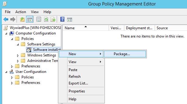 oknie Group Policy Management Editor należy rozwinąć hierarchiczne drzewko