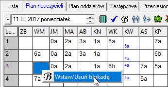 Jak rozpocząć pracę z programem Zastępstwa Optivum? 10/12 Blokadę możesz również ustawić, korzystając z menu podręcznego.