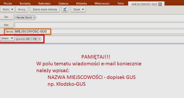 Formularz statystyczny gus.xlsx każda biblioteka główna przesyła bezpośrednio do Dolnośląskiej Biblioteki Publicznej we Wrocławiu na adres rslonik@wbp.wroc.