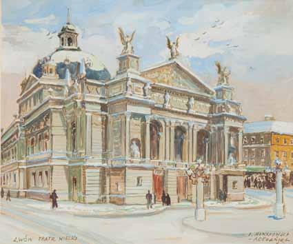 1983) "Lwów Teatr Wielki" akwarela, ołówek/papier, 32,5 x 39 cm sygnowany p. d.: 'I.