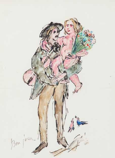 : 'T' ODWROCIE: napis - 'Chere petite Juliette Mes meilleurs voeux de bonheur et des baisers bien affectueux de Tade a bientot T.' St.