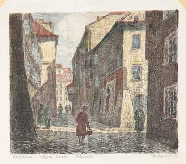 32 Dariusz Wąsowicz (1910 Warszawa 1973) Ulica Wąski Dunaj akwaforta/papier, 24,5 x 28 cm