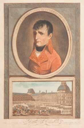Basse 1845 Paryż) "Bonaparte, pierwszy konsul Republiki Francuskiej przegląd w piątym dniu tygodnia" litografia barwna /papier, 45 x 34 cm