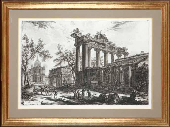 38 Giovanni Battista Piranesi (1720 Mogliano Veneto 1778 Rzym) Widok ruin Świątyni Zgody w Rzymie z cyklu "Trofei di Ottaviano Augusto"
