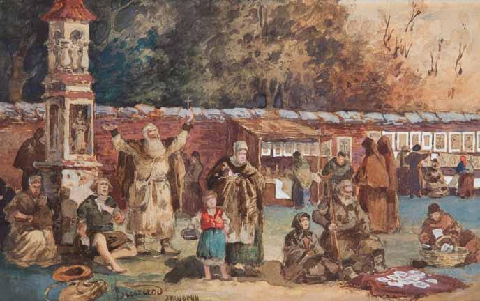 49 Seweryn Bieszczad (1852 Jasło 1923 Krosno) Na targu akwarela/papier, 13