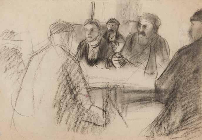 51 Artur Markowicz (1872 Kraków 1934 Kraków) Przy stole węgiel/papier, 25 x 36 cm sygnowany p. d.: 'A.