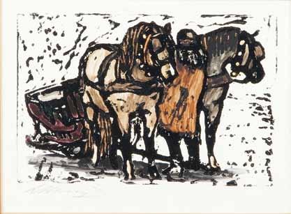 102 Ludwik Maciąg (1920 Kraków 2007 Gulczewo) Zaprzęg, 1992 r. drzeworyt/papier, 18,5 x 12,5 cm (w świetle passe-partout) sygnowany i datowany l. d. ołówkiem: 'L.