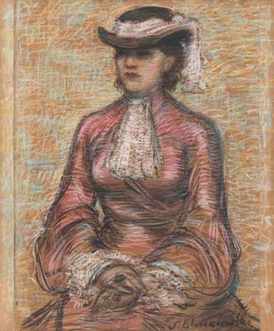 Połtawy 1963 Paryż) Portret damy w kapeluszu pastel/papier, 34 x 53 cm (w świetle