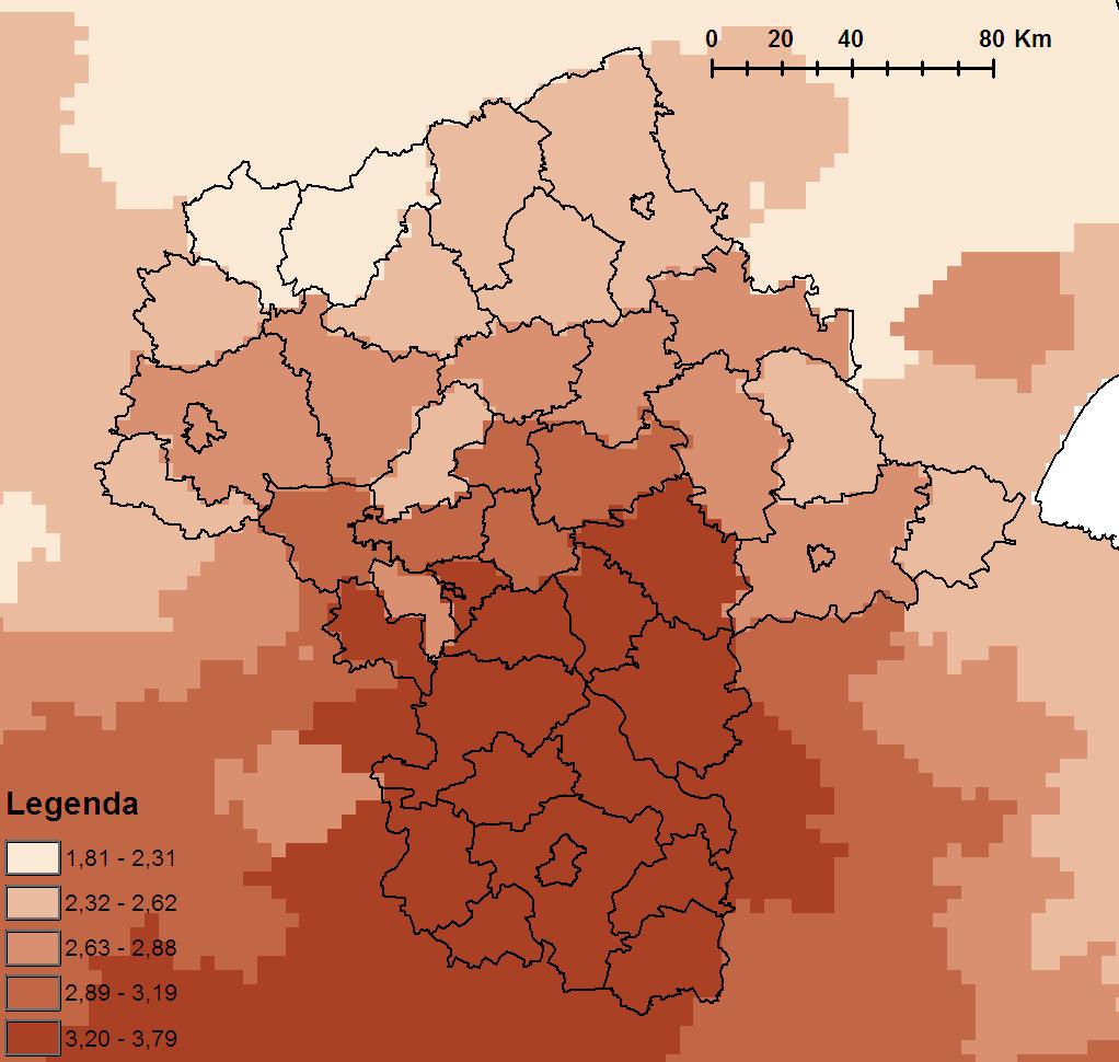 AZOTYNY+AZOTANY Rys. 5. Roczne ładunki jednostkowe azotynów i azotanów [w kg N/ha] wniesione przez opady atmosferyczne w 2014 r.