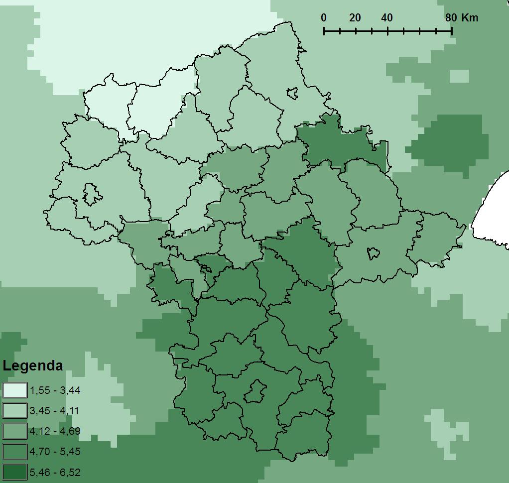 AZOT AMONOWY Rys. 7. Roczne ładunki jednostkowe azotu amonowego [w kg N/ha] wniesione przez opady atmosferyczne w 2014 r.