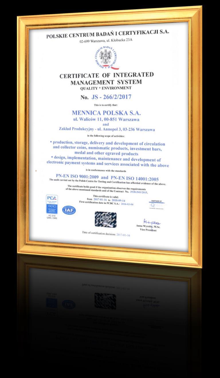 ZARZĄDZANIE JAKOŚCIĄ Posiadamy certyfikowany system zarządzania
