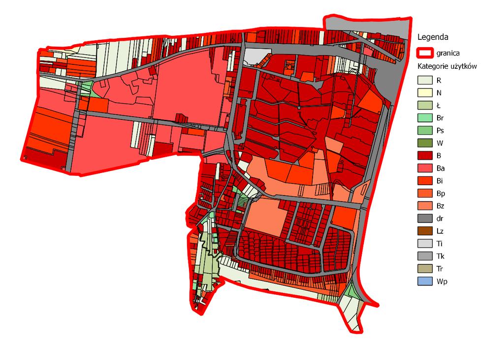 Bi inne tereny zabudowane 8,8 %, Bz - tereny rekreacyjno-wypoczynkowe 5,5 % Bp - zurbanizowane tereny niezabudowane lub w trakcie zabudowy 2,3 % Tereny komunikacyjne: dr drogi 15,7 %, Grunty rolne, w