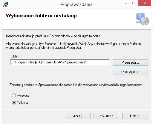 instalacji należy wskazać lokalizację