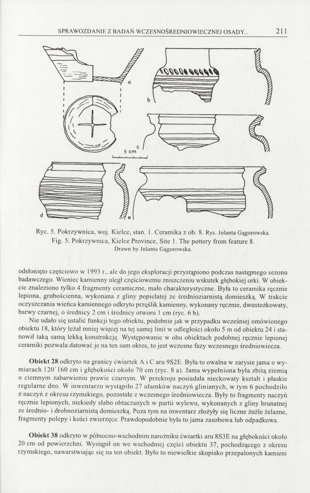 SPRAWOZDANIE Z BADAŃ WCZESNOŚREDNIOWIECZNEJ OSADY... 211 Ryc. 5. Pokrzywnica, woj. Kielce, stan. 1. Ceramika z ob. 8. Rys. Jolanta Gągorowska. Fig. 5. Pokrzywnica, Kielce Province, Site 1.