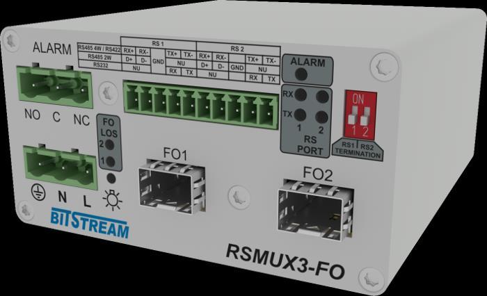 Światłowodowy multiplekser styków RS-232, RS-485, RS-422 Zasilanie 220V DC, 230V AC Dostępne z dwoma interfejsami elektrycznymi RS-232/422/485 ze złączem śrubowym (W wersji MM dla 1x FO dostępne