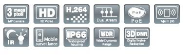 264 Profil Główny - Main Profile Strumień 32 Kb/s - 16 Mb/s Dwa strumienie Obraz Rozdzielczość Ustawienia obrazu BLC 1280 x 960 25f/s@960P 1920 x 1080 2048 x 1536 25f/s@1080P 20f/s@3M, 25f/s@1080P