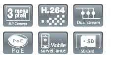 ICH-32 ICH-22 KAMERA IP z IR rozdzielczość 3 Mpx 2048 1536 @ 20 kl/s, 2 Mpx 1920 1080 @ 25 kl/s kompresja wideo o wysokiej efektywności przetwornik progresywny CMOS zapewnia obraz bez smużeń obsługa