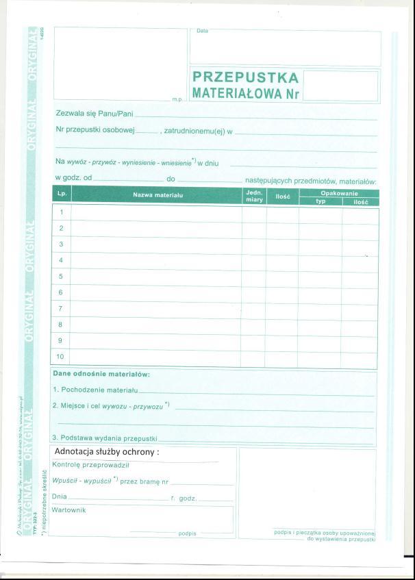 Przepustka materiałow Zał.