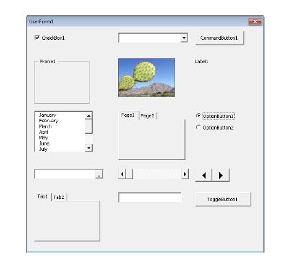 Do wyboru w oknach UserForm są przyciski różnego rodzaju. Podstawowe przedstawione są na rysunku Rodzaje przycisków (formantów) w oknach dialogowych (podstawowe): 1.