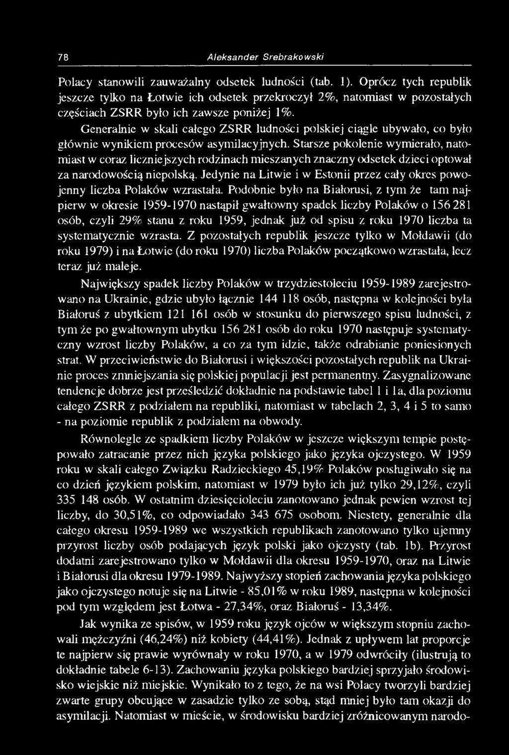 Generalnie w skali całego ZSRR ludności polskiej ciągle ubywało, co było głównie wynikiem procesów asymilacy jnych.