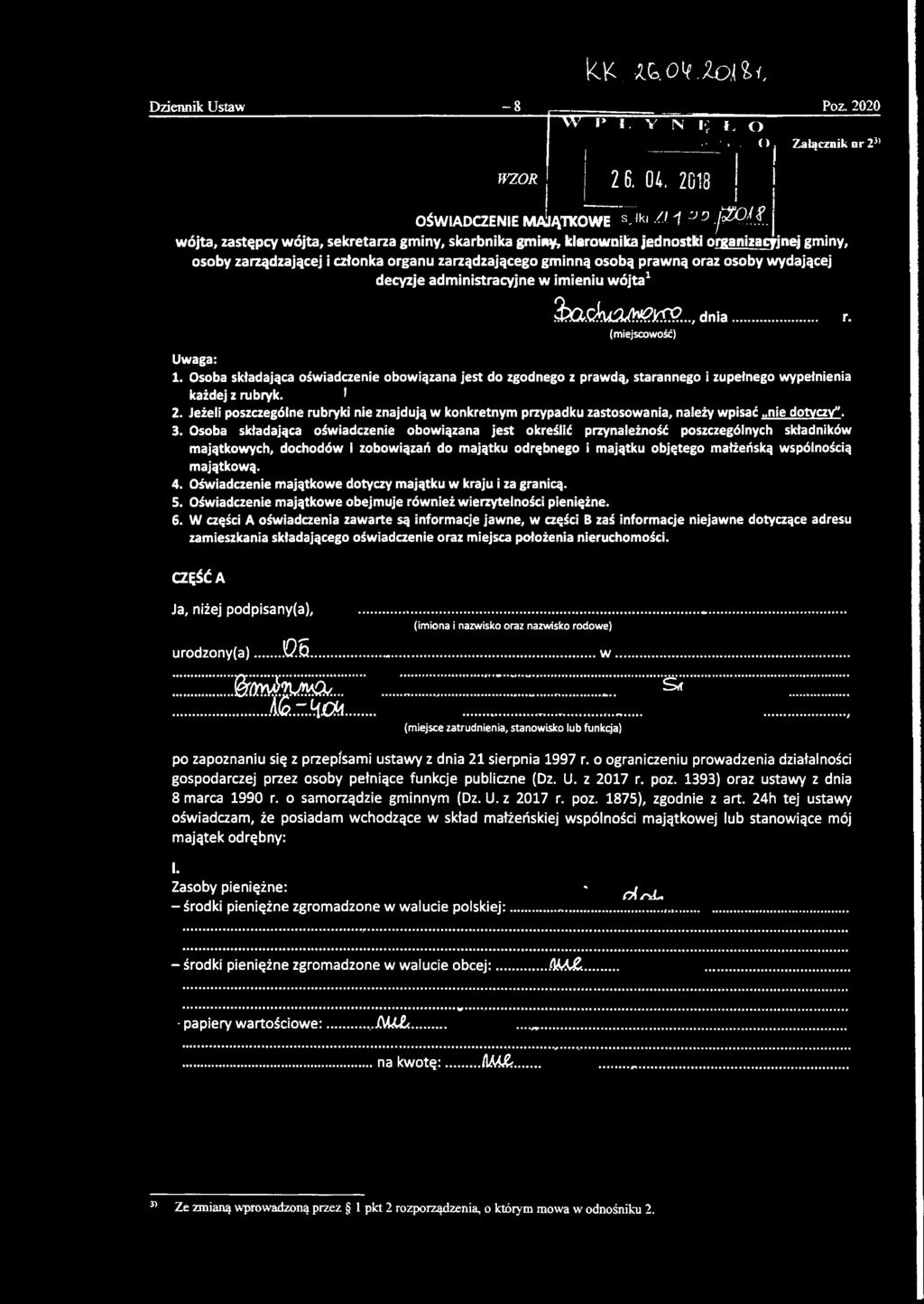decyzje administracyjne w imieniu wójta1 h a.ęk io M? W Q..., d n i a r. (miejscowość) Uwaga: 1.